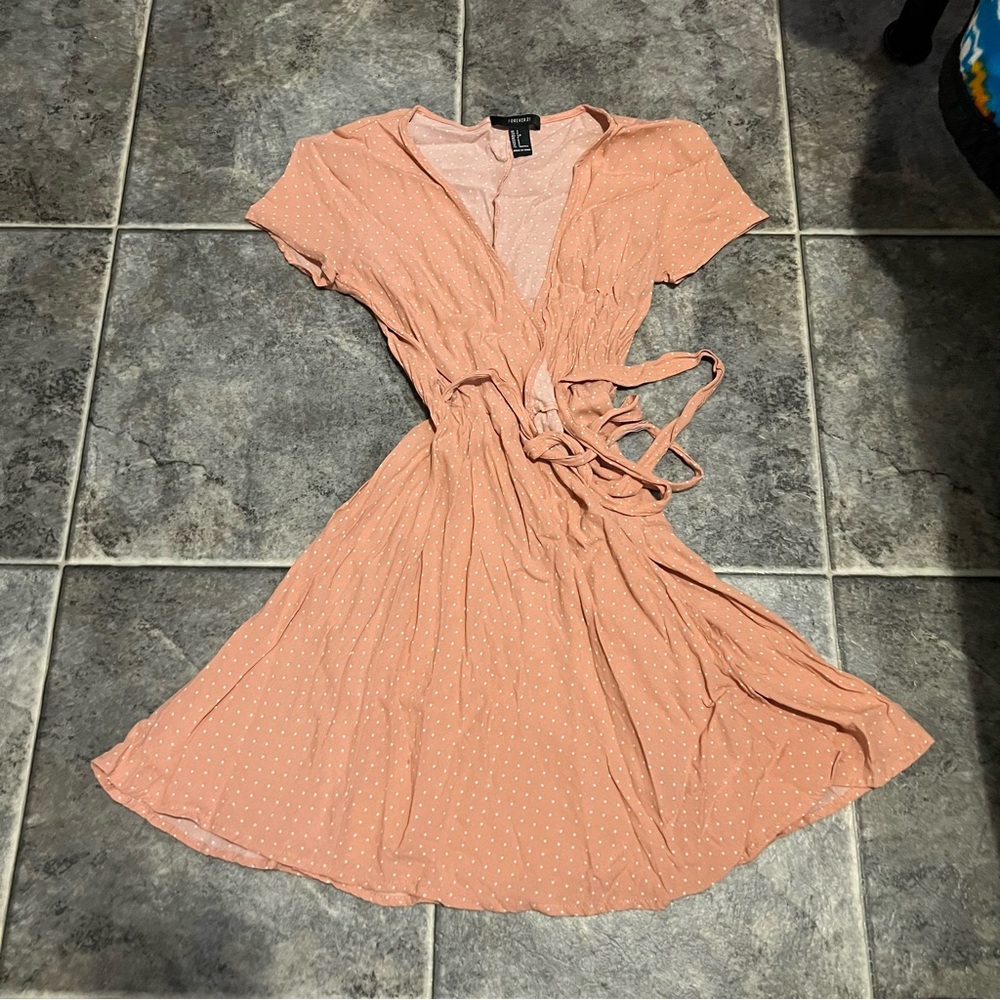 Forever 21 Peach Polka Dot Wrap Mini Dress